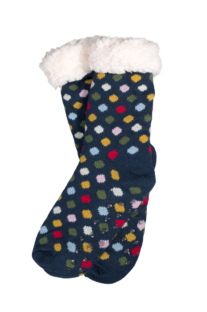 Hüttensocken Kuschelsocken Wollsocken Punkte Navy