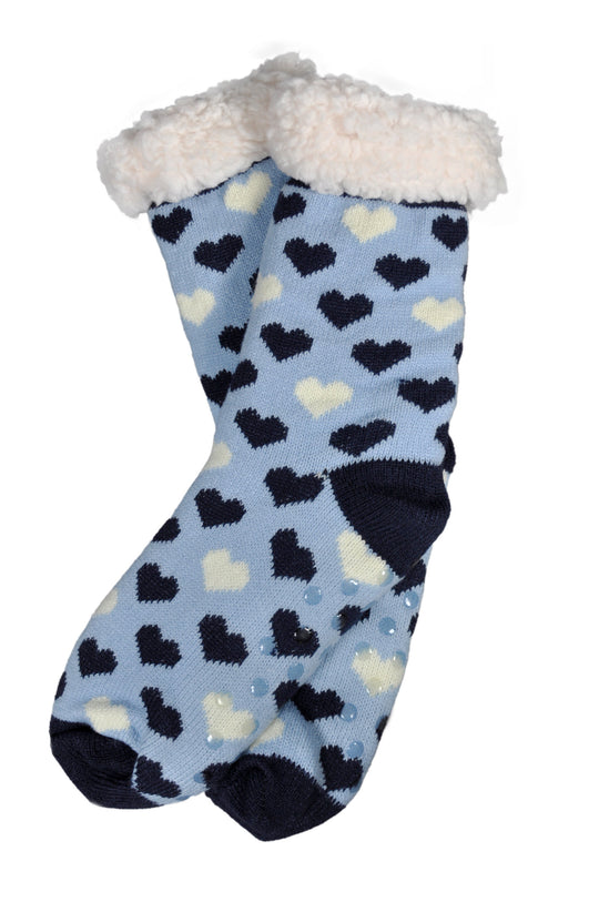 Hüttensocken Kuschelsocken Wollsocken Herzen Blau