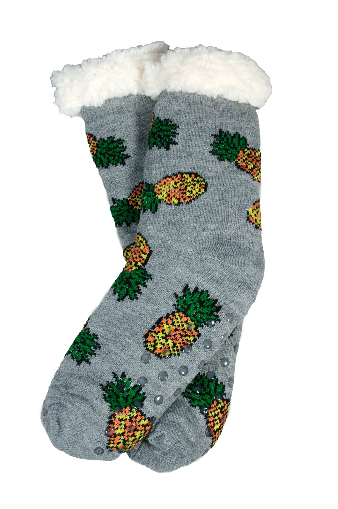 Hüttensocken Kuschelsocken Wollsocken Ananas Grau