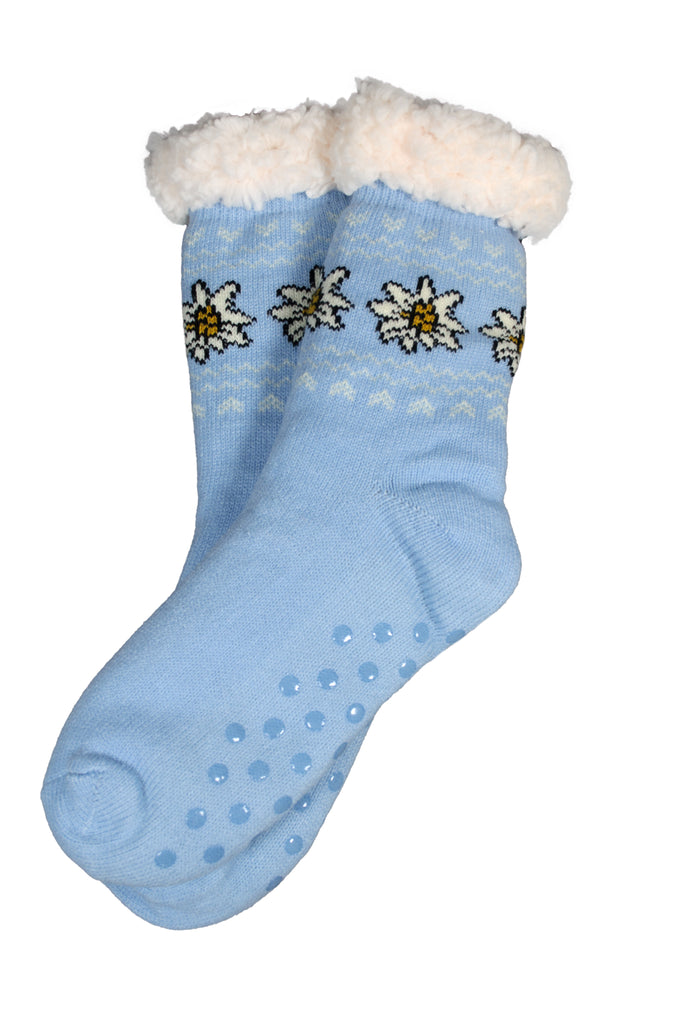 Hüttensocken Kuschelsocken Wollsocken Edelweiß Blau
