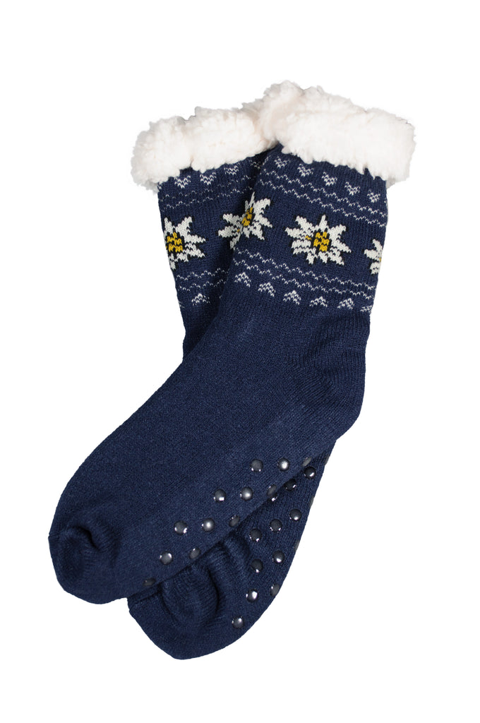 Hüttensocken Kuschelsocken Wollsocken Edelweiß Navy